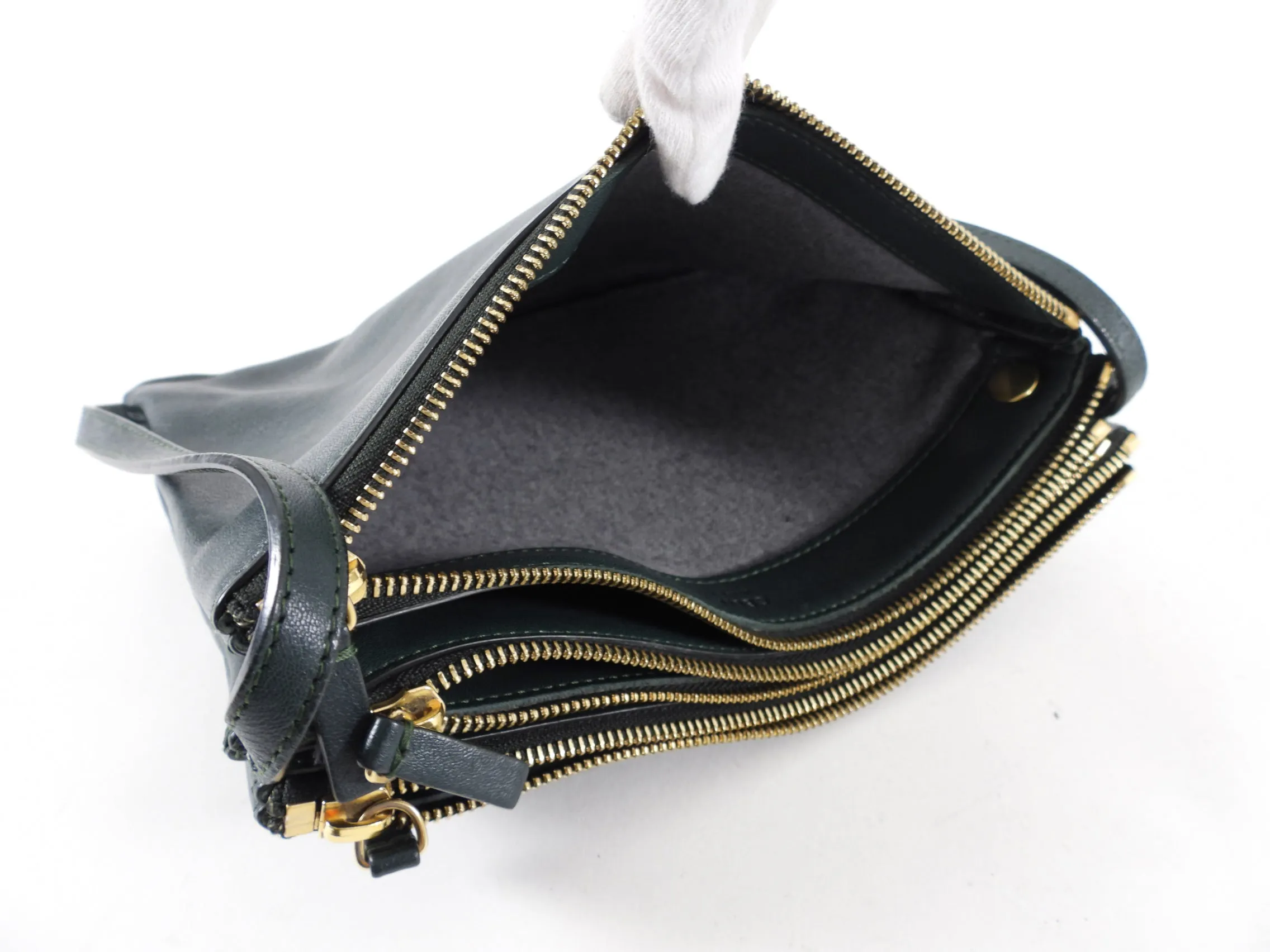 Celine Dark Green Smooth Leather Large Trio Crossbody Bag