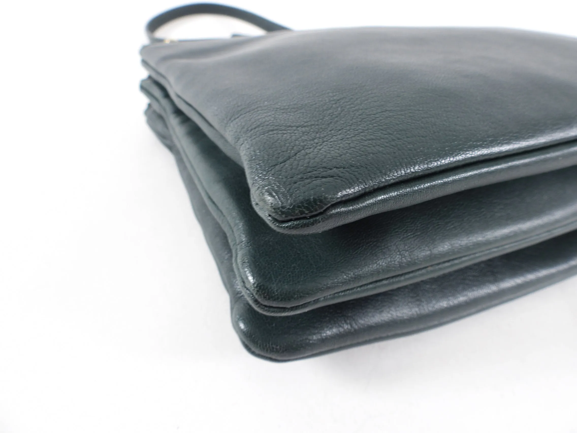 Celine Dark Green Smooth Leather Large Trio Crossbody Bag