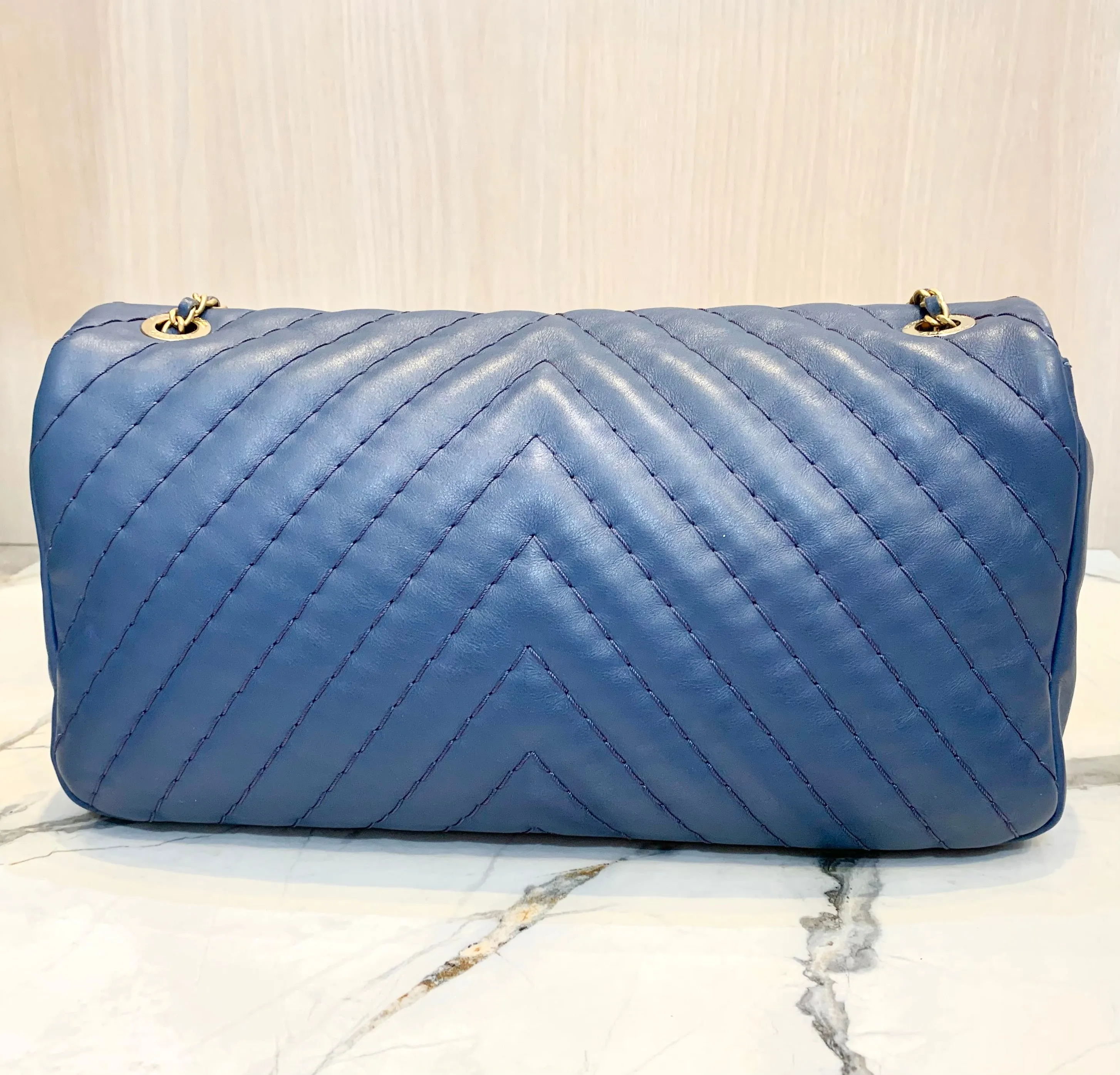 CHANEL CHEVRON MEDALLION CHARM FLAP BAG