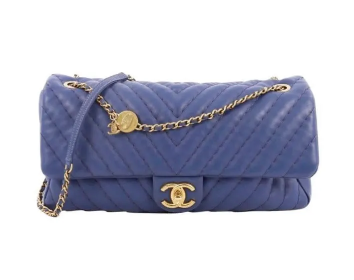 CHANEL CHEVRON MEDALLION CHARM FLAP BAG