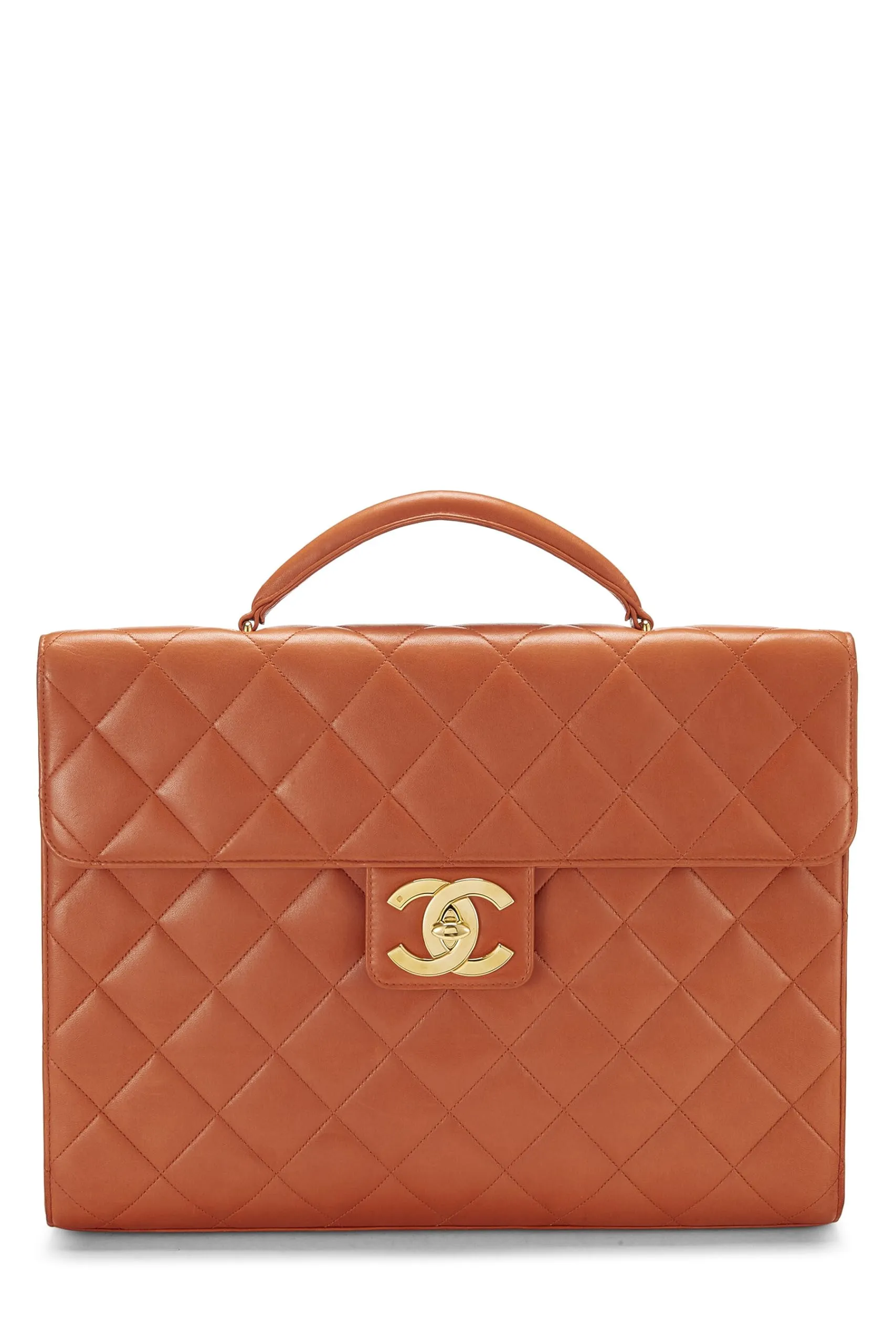 Chanel,  Orange Quilted Lambskin Briefcase, Orange