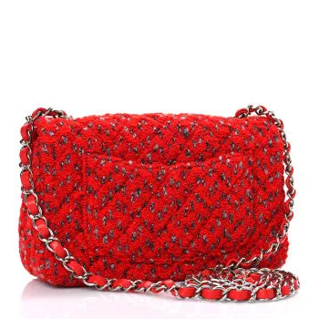 CHANEL TWEED QUILTED MINI RECTANGULAR FLAP IN RED GREY
