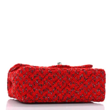 CHANEL TWEED QUILTED MINI RECTANGULAR FLAP IN RED GREY
