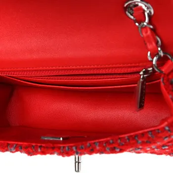 CHANEL TWEED QUILTED MINI RECTANGULAR FLAP IN RED GREY
