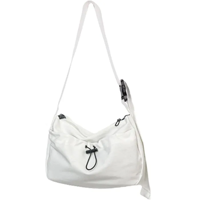 Couple Pure Color Draw String Canvas Crossbody Bag