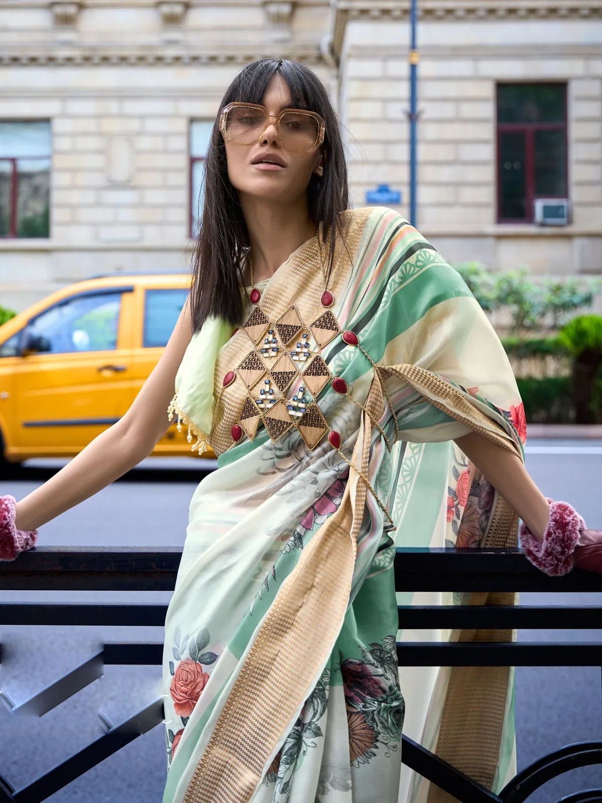 Cream Organza Saree