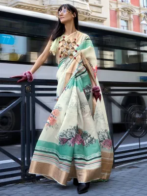Cream Organza Saree