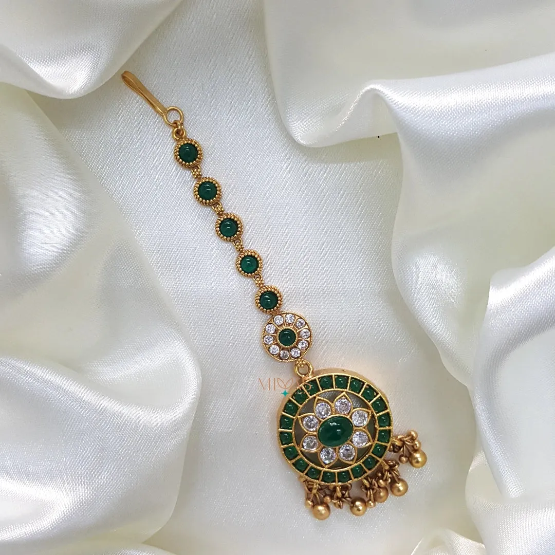 Dazzling AD Stone Maang Tikka - Green