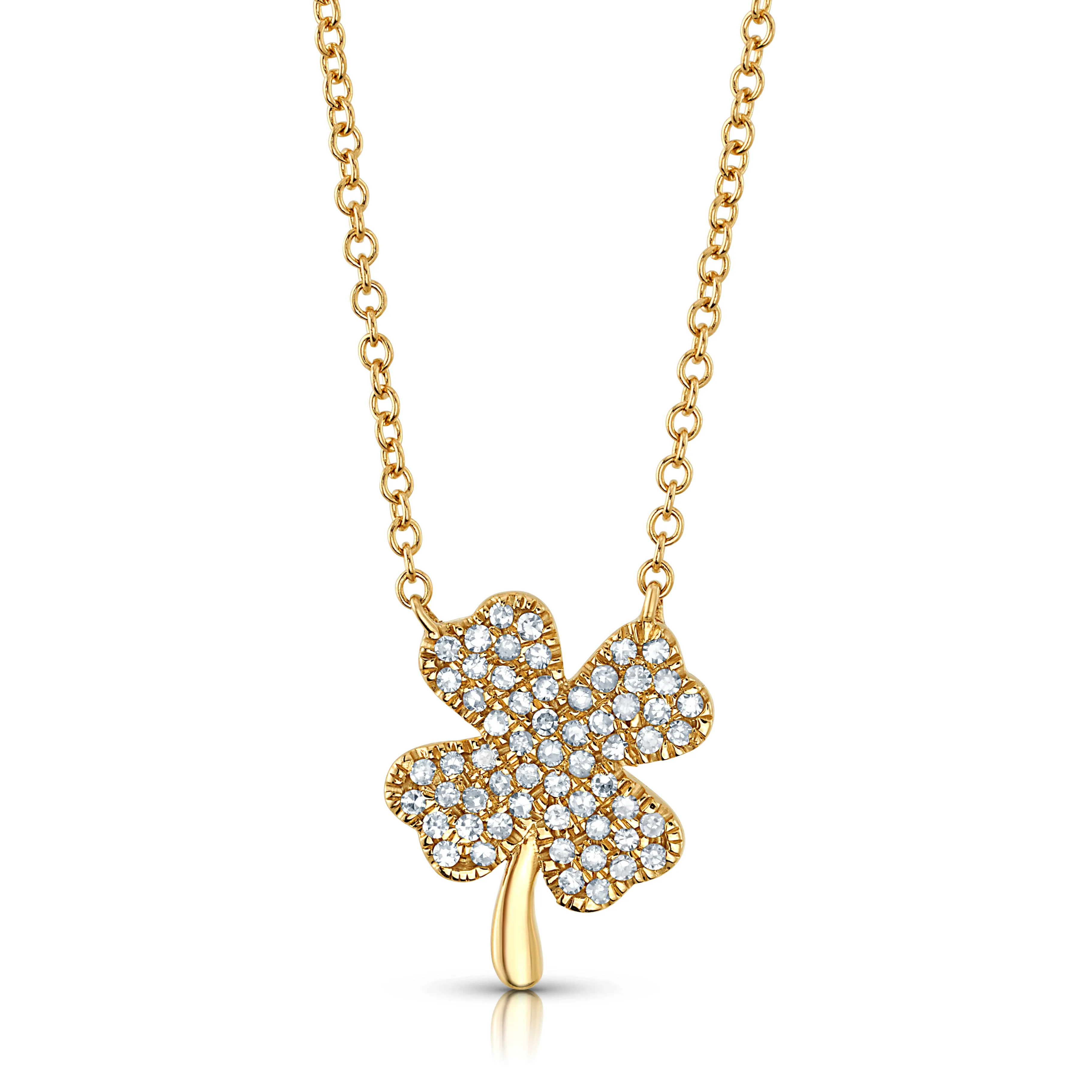 DAZZLING DIAMOND SHAMROCK NECKLACE, 14KT GOLD
