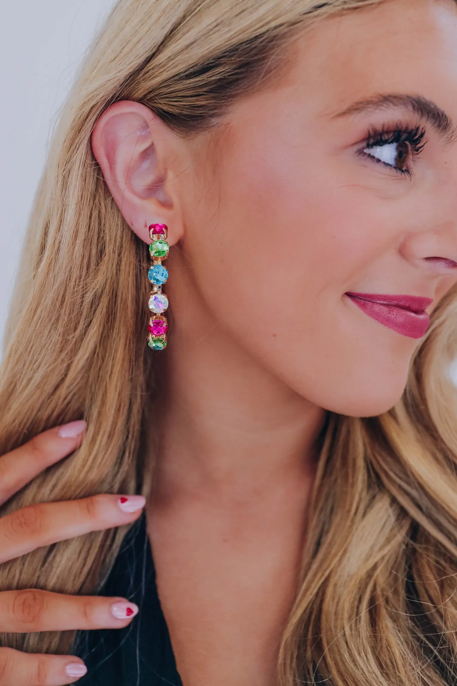 Dazzling Embrace Stone Hoop Earrings - Multi