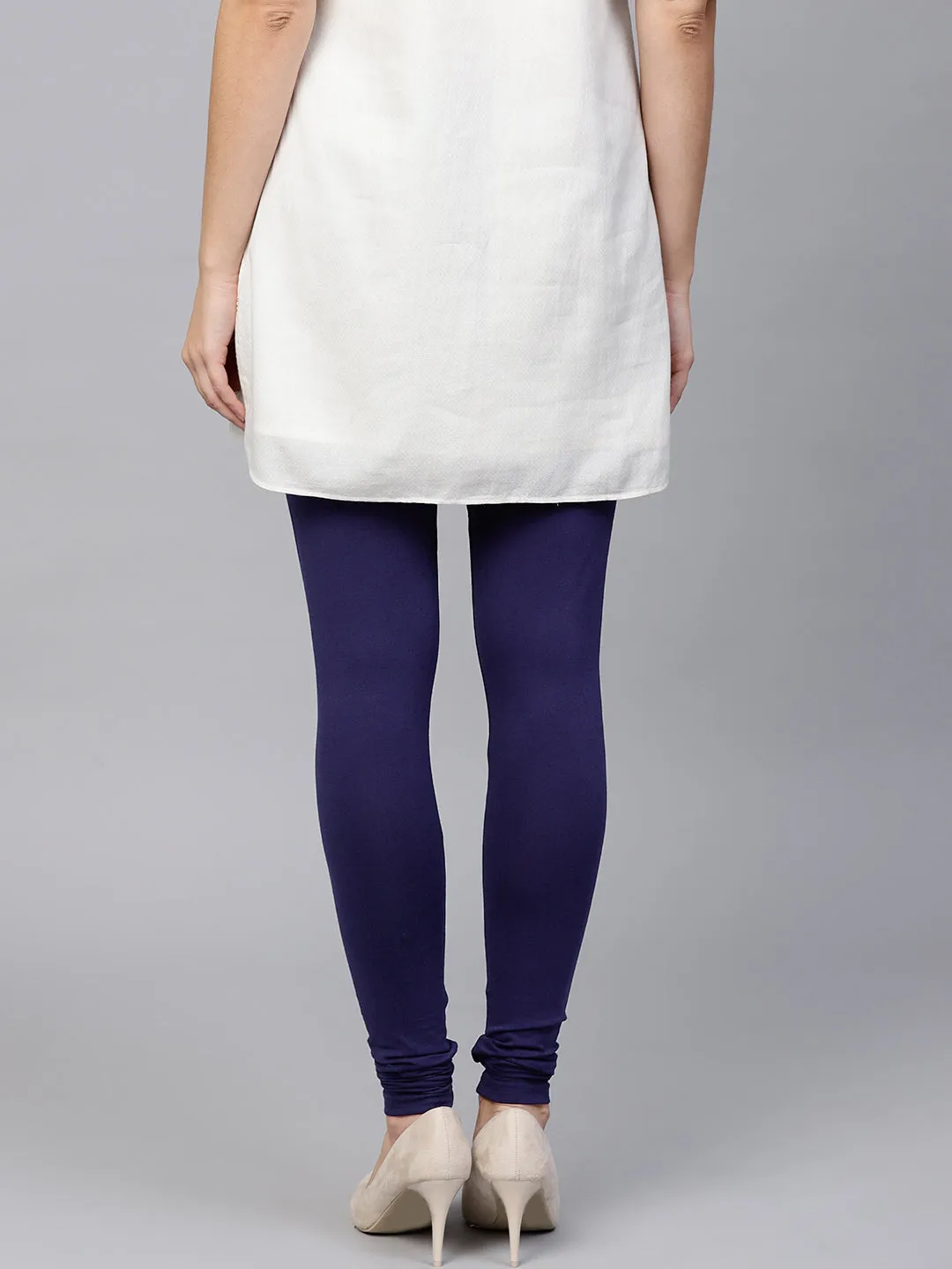 Dazzling Navy Blue Cotton Lycra Solid Legging