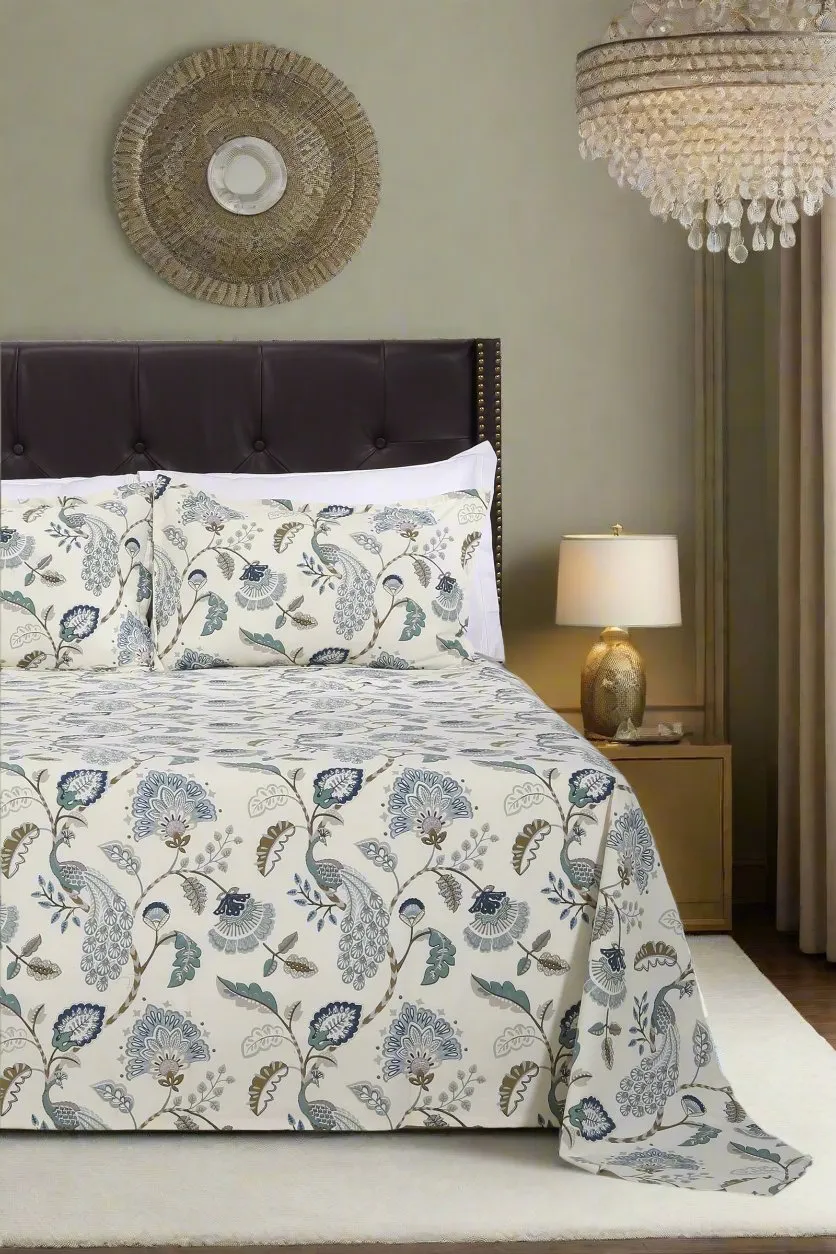 Dazzling Peacock Blue Cotton Bedsheet