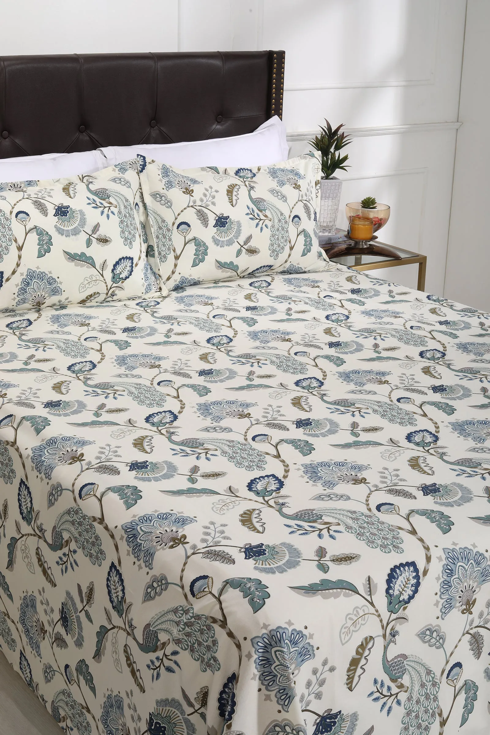 Dazzling Peacock Blue Cotton Bedsheet