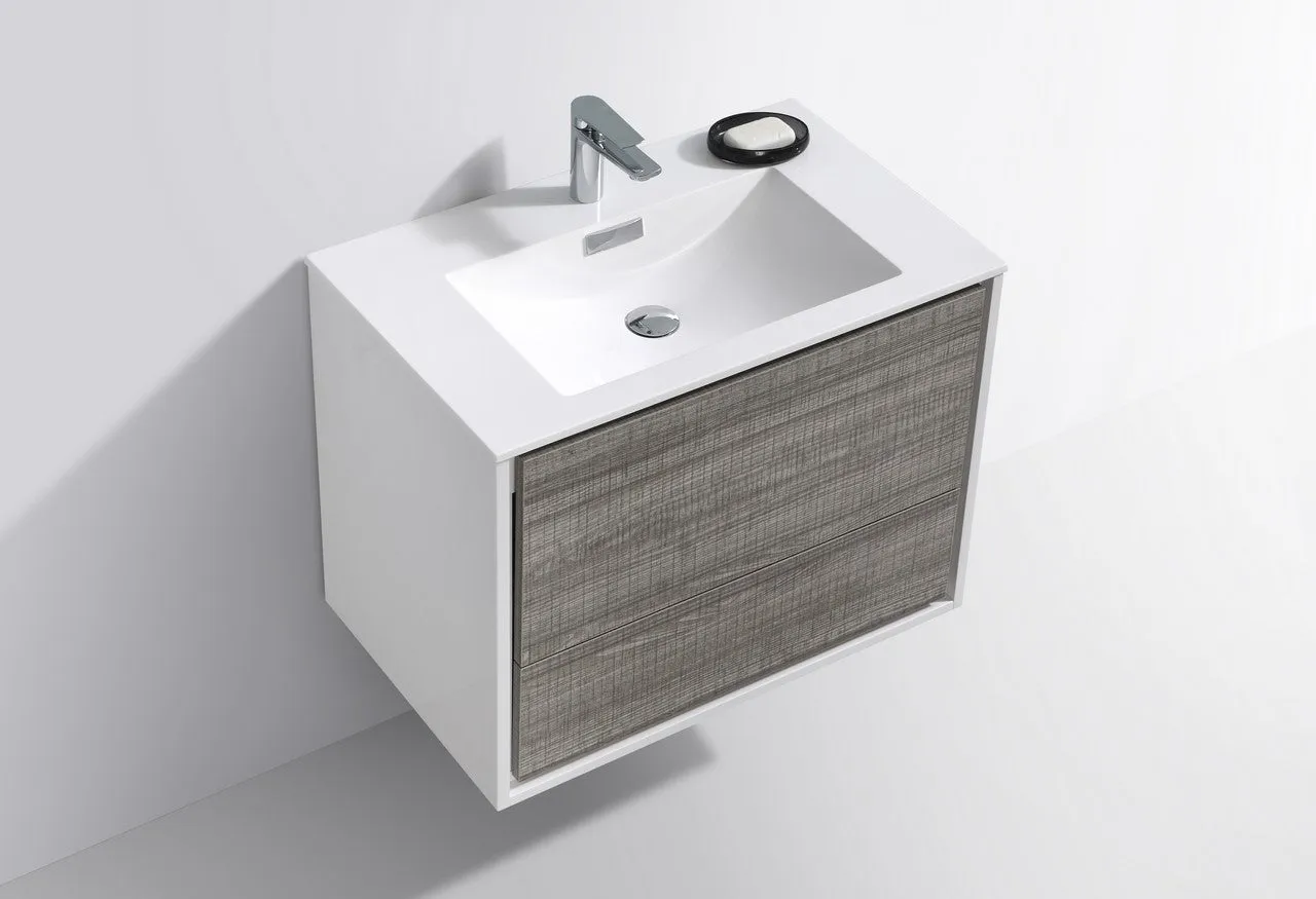 DeLusso 30"  Ash Gray Wall Mount Modern Bathroom Vanity