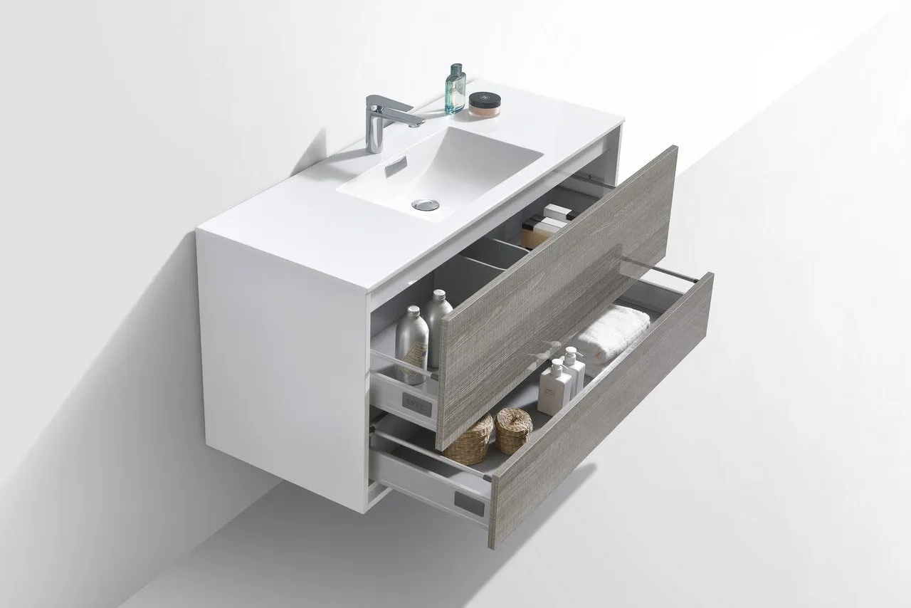 DeLusso 48" Single Sink  Ash Gray Wall Mount Modern Bathroom Vanity