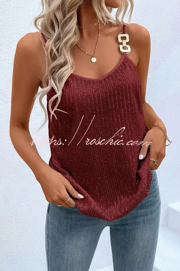 Dreamy and Dazzling Solid Sequin Buckle Cami Top