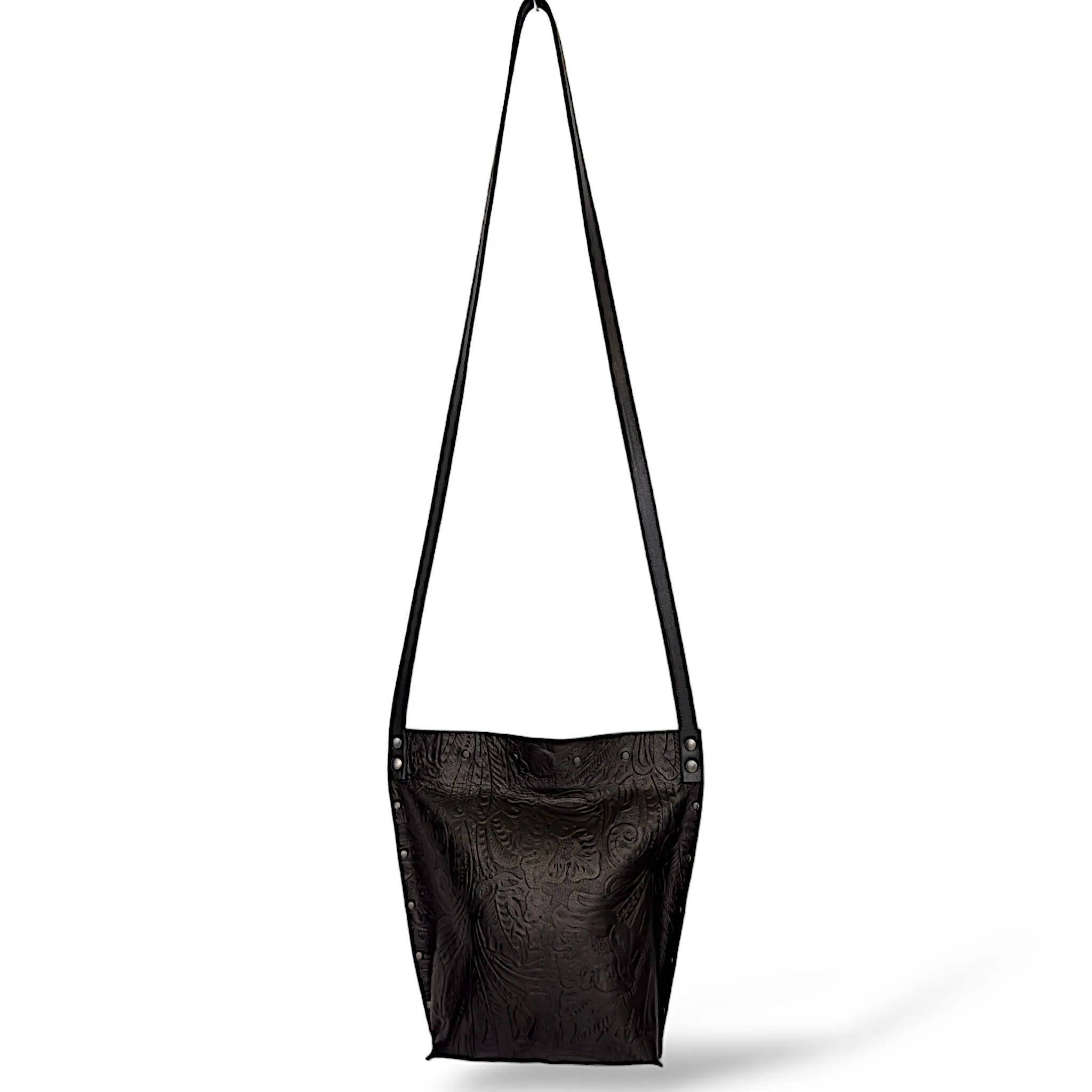 Embossed Black Crossbody Bag