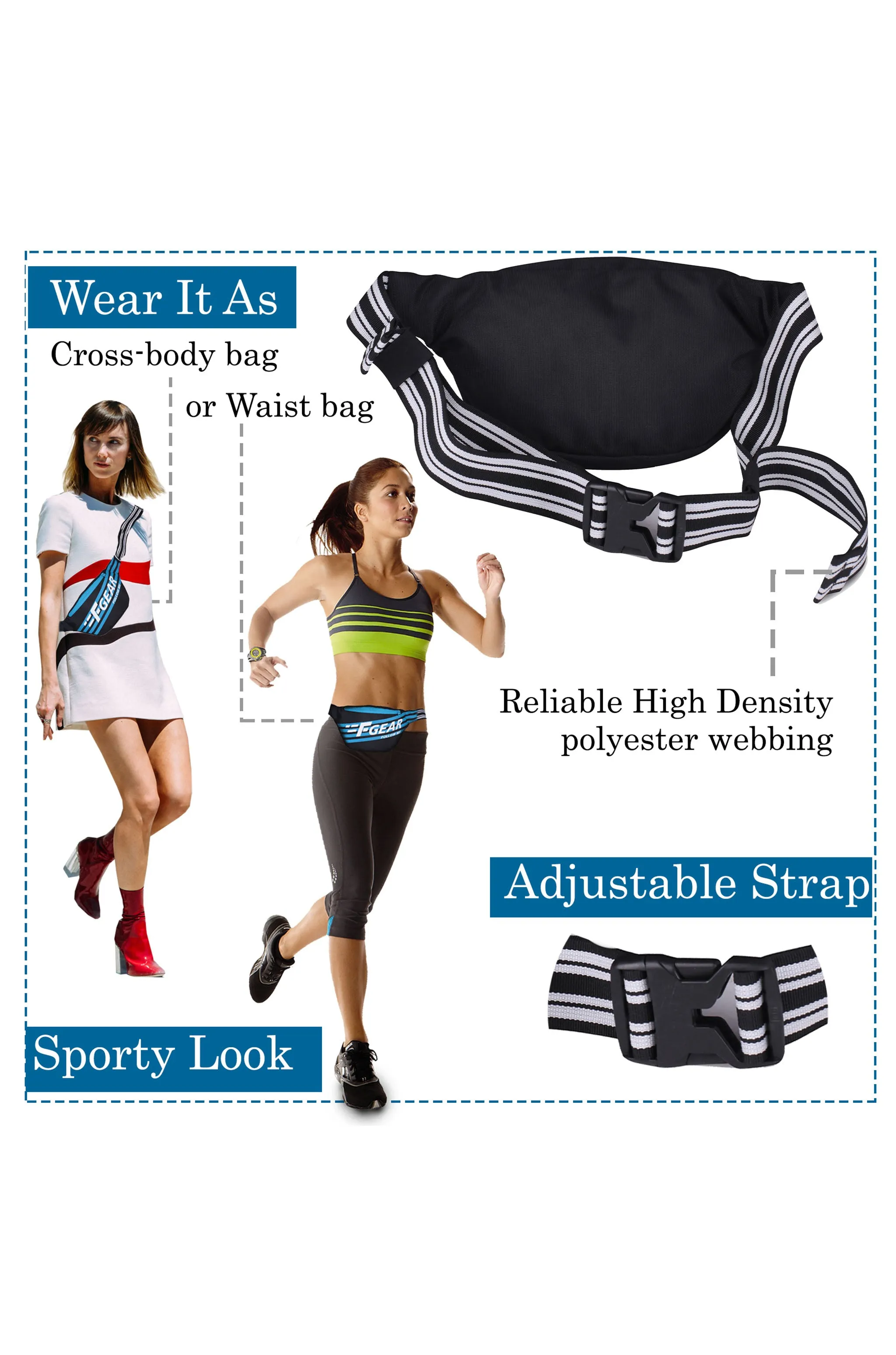 Enzo Black Blue Waist Pouch