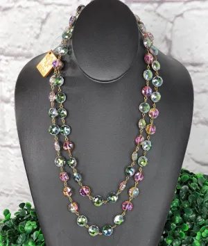 Faceted crystal on bronze wire necklace
