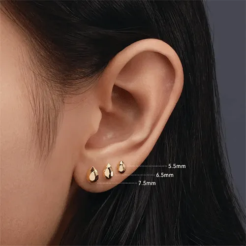 Faceted Gold Pear Threaded Stud Earring by Maria Tash in 14K White Gold.