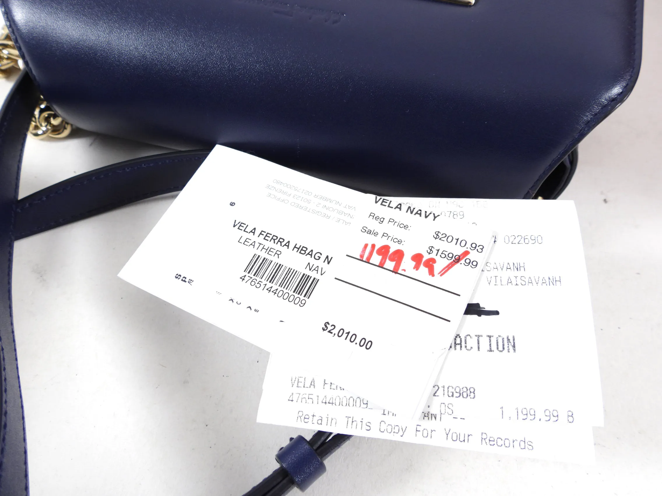 Ferragamo Navy Smooth Leather Vela Crossbody Bag