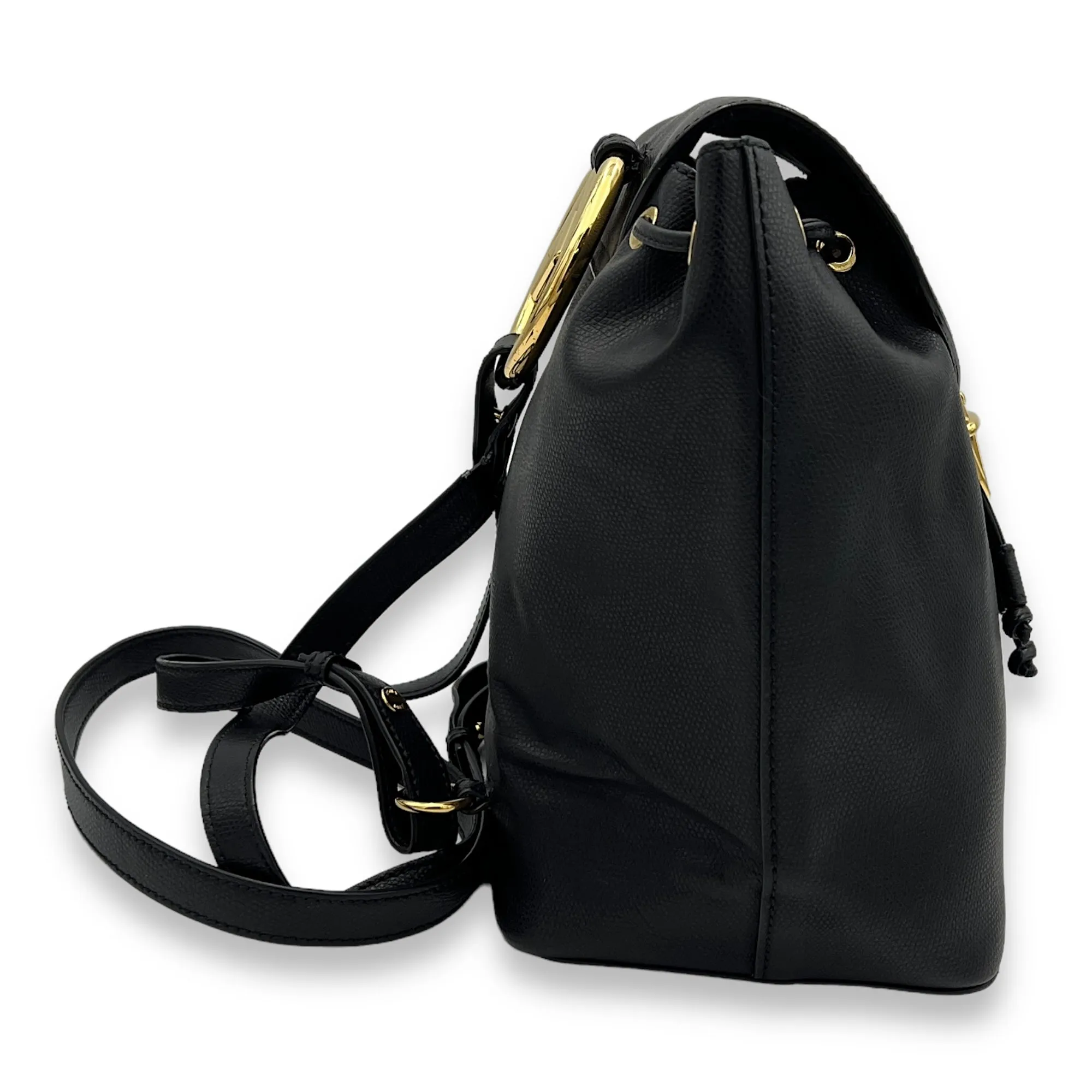 Flap Black Backpack in Calfskin, Gold hardware