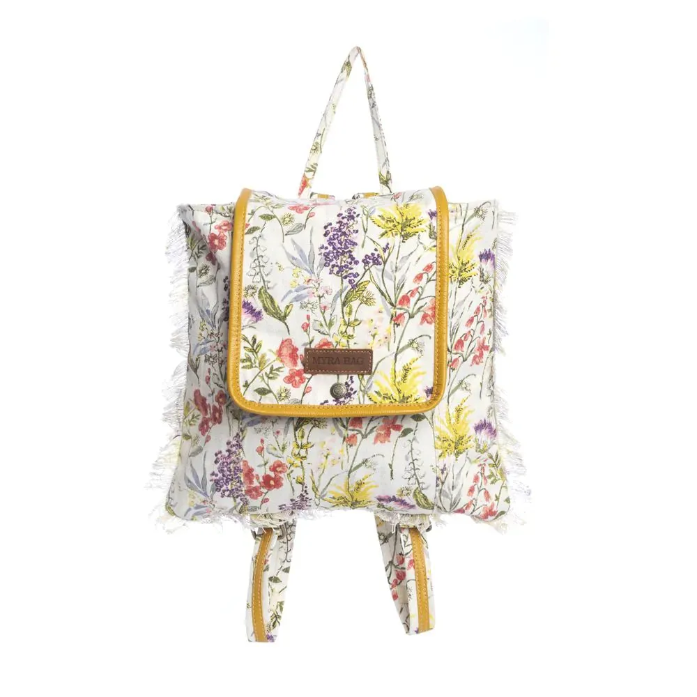 Floral Meadow Canvas & Leather Backpack