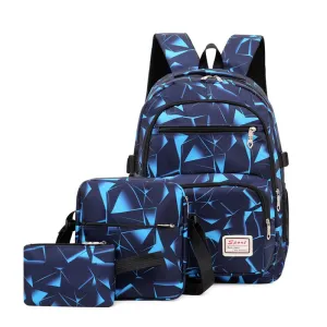 Four-Petal Flower Backpack Waterproof 900d Printed Cloth Three-Piece Bag New Fashion Brand Fashion Casual College Style