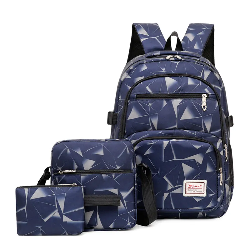 Four-Petal Flower Backpack Waterproof 900d Printed Cloth Three-Piece Bag New Fashion Brand Fashion Casual College Style