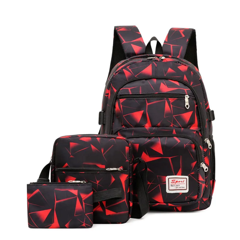 Four-Petal Flower Backpack Waterproof 900d Printed Cloth Three-Piece Bag New Fashion Brand Fashion Casual College Style