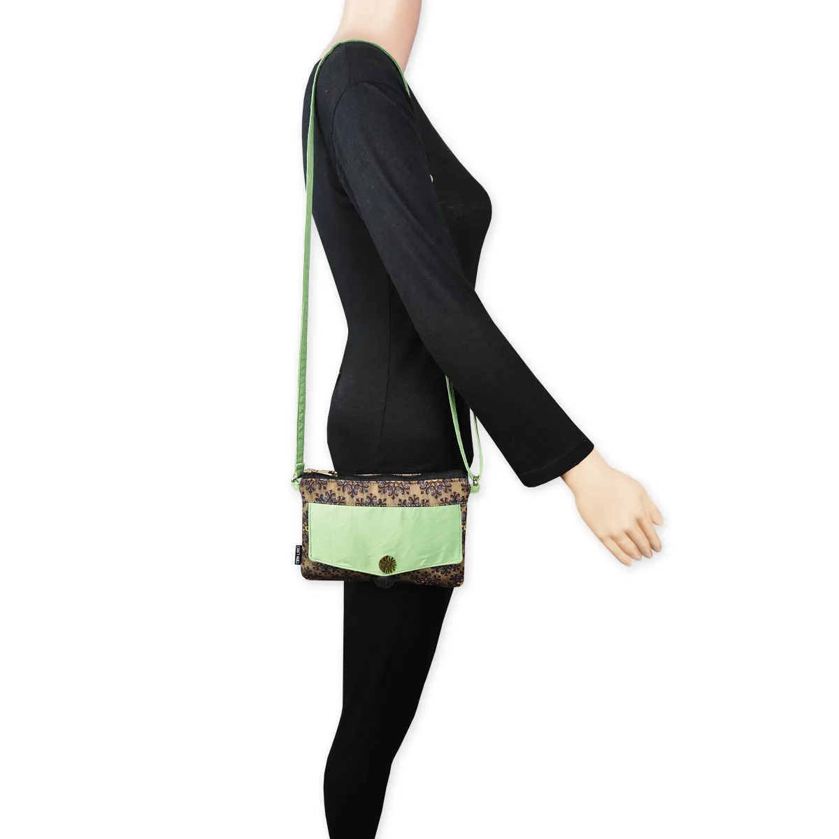 Front Flap Sling Bag- Green Knot