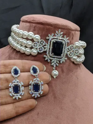 Gemzlane Blue Choker Diamond Necklace  Set