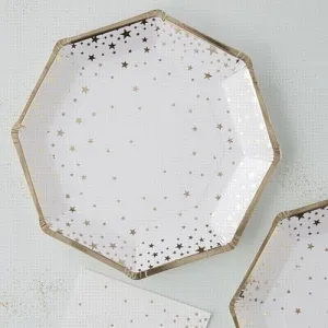 Gold Metallic Star Foiled Plates - 23cm - Pack of 8