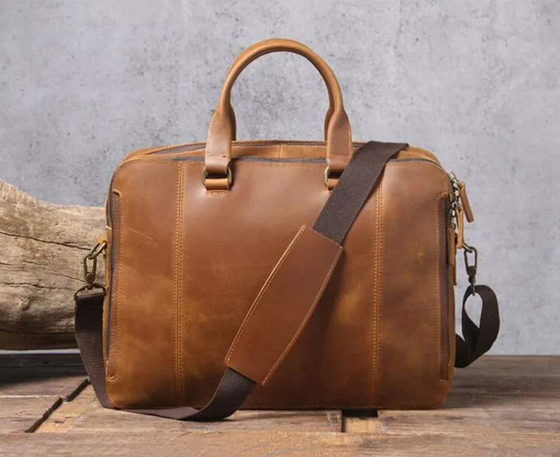 Handmade Vintage Leather Laptop Bag Men Briefcase