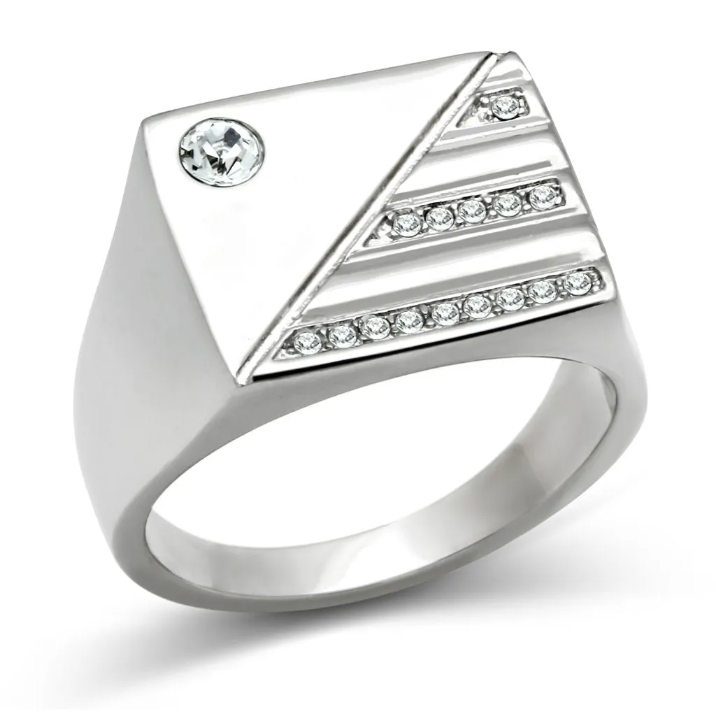 High polished (no plating) Stainless Steel Ring with Top Grade Crystal in Clear for Women Style TK319