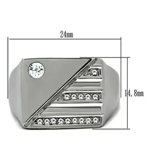 High polished (no plating) Stainless Steel Ring with Top Grade Crystal in Clear for Women Style TK319