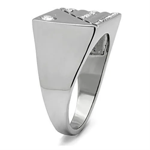 High polished (no plating) Stainless Steel Ring with Top Grade Crystal in Clear for Women Style TK319
