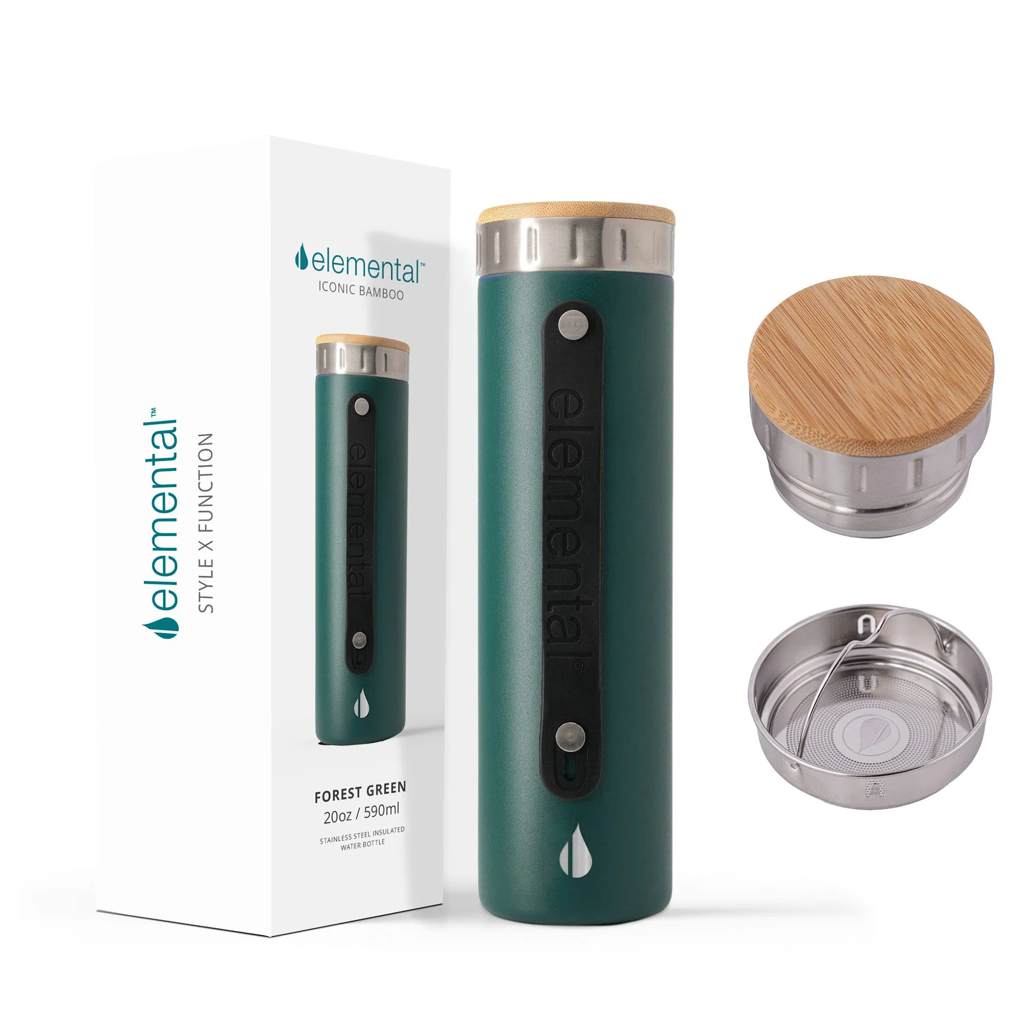 Iconic 20oz Water Bottle -  Forest Green