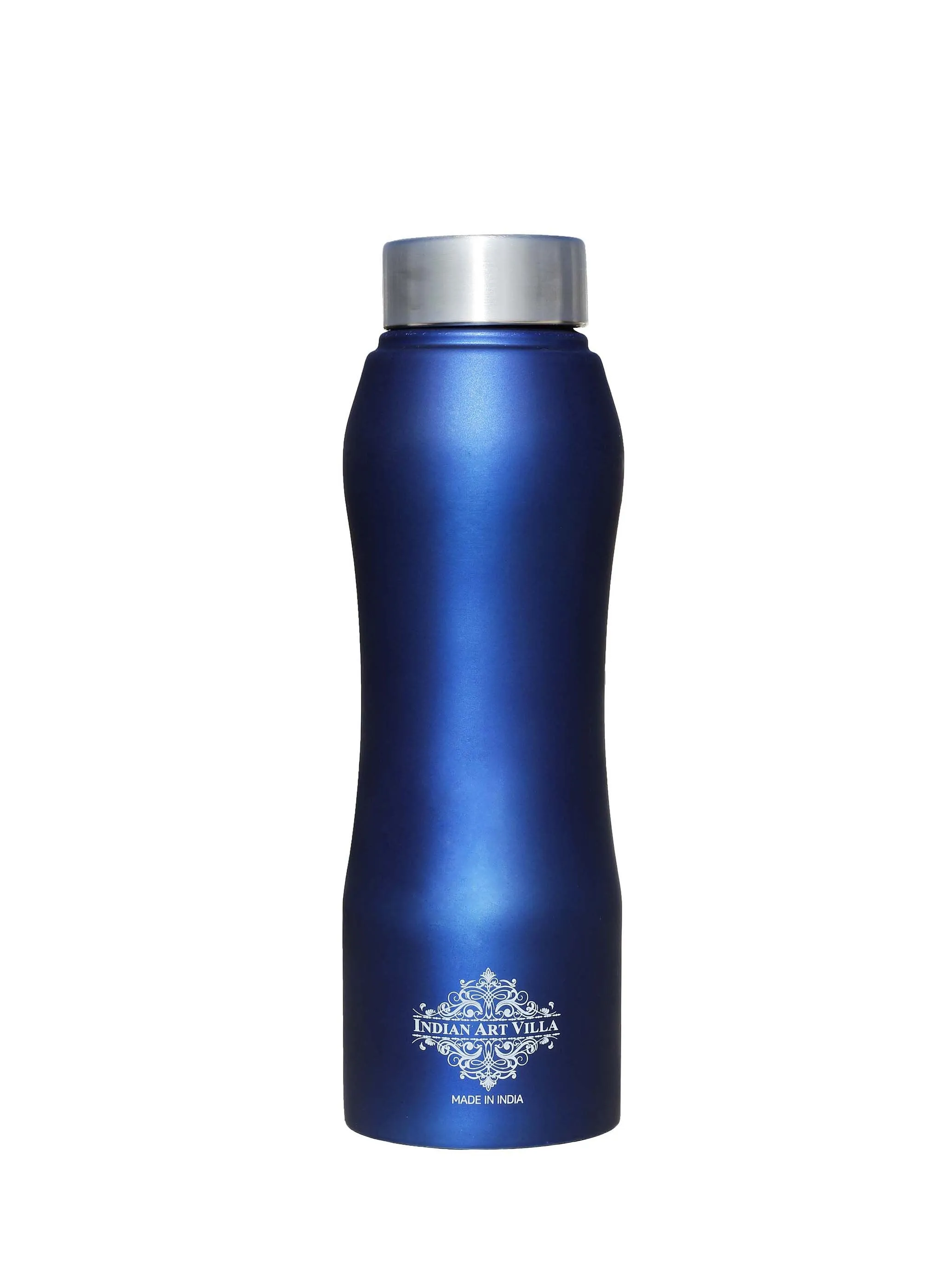 IndianArtVilla Pure Steel Bottle Ergonomic Design With Steel Cap Blue Matt, 750 ML