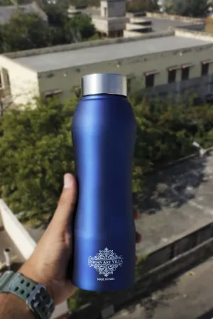 IndianArtVilla Pure Steel Bottle Ergonomic Design With Steel Cap Blue Matt, 750 ML