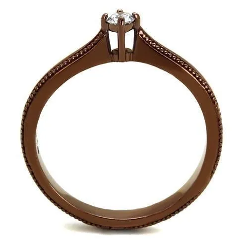 IP Coffee light Stainless Steel Ring with AAA Grade CZ in Clear for Women Style TK2610