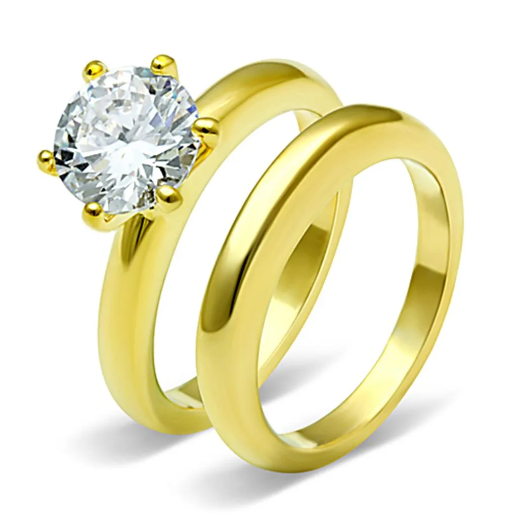 IP Gold(Ion Plating) Stainless Steel Ring with AAA Grade CZ in Clear for Women Style TK097G