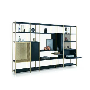 janua | bc 06 room 68 shelving system | 5x5 grid black   brass
