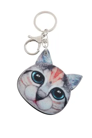 Kc417x034 - Black Cat With Mirror Keychain