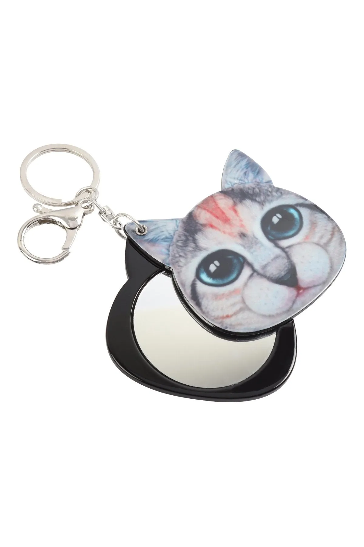 Kc417x034 - Black Cat With Mirror Keychain
