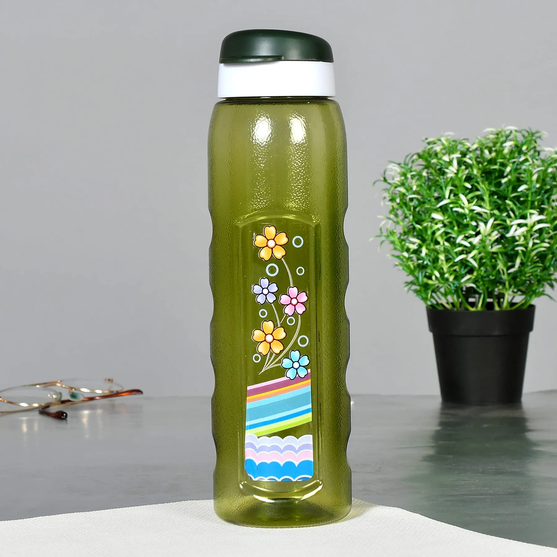 Kuber Industries Unbreakable BPA & Leak Free Plastic Water Bottle With Sipper-1 Litre, Pack of 6 (Green & Sky Blue)
