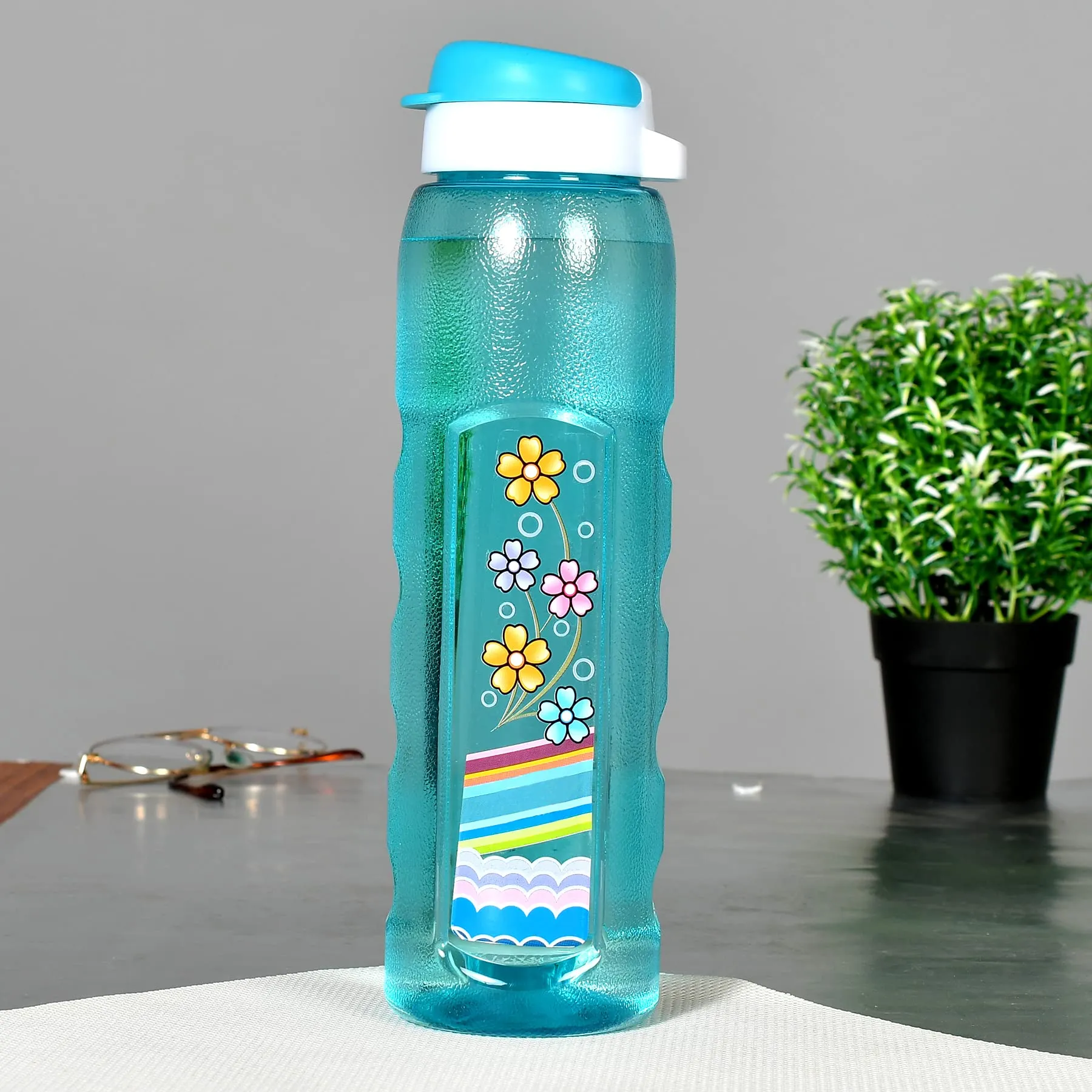 Kuber Industries Unbreakable BPA & Leak Free Plastic Water Bottle With Sipper-1 Litre, Pack of 6 (Green & Sky Blue)