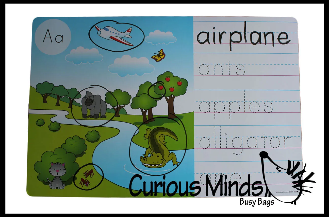 LAST CHANCE - LIMITED STOCK - Alphabet Seek and Find Dry Erase & Wipe Off - Handwriting Tracing Activity Pages - Set of 26