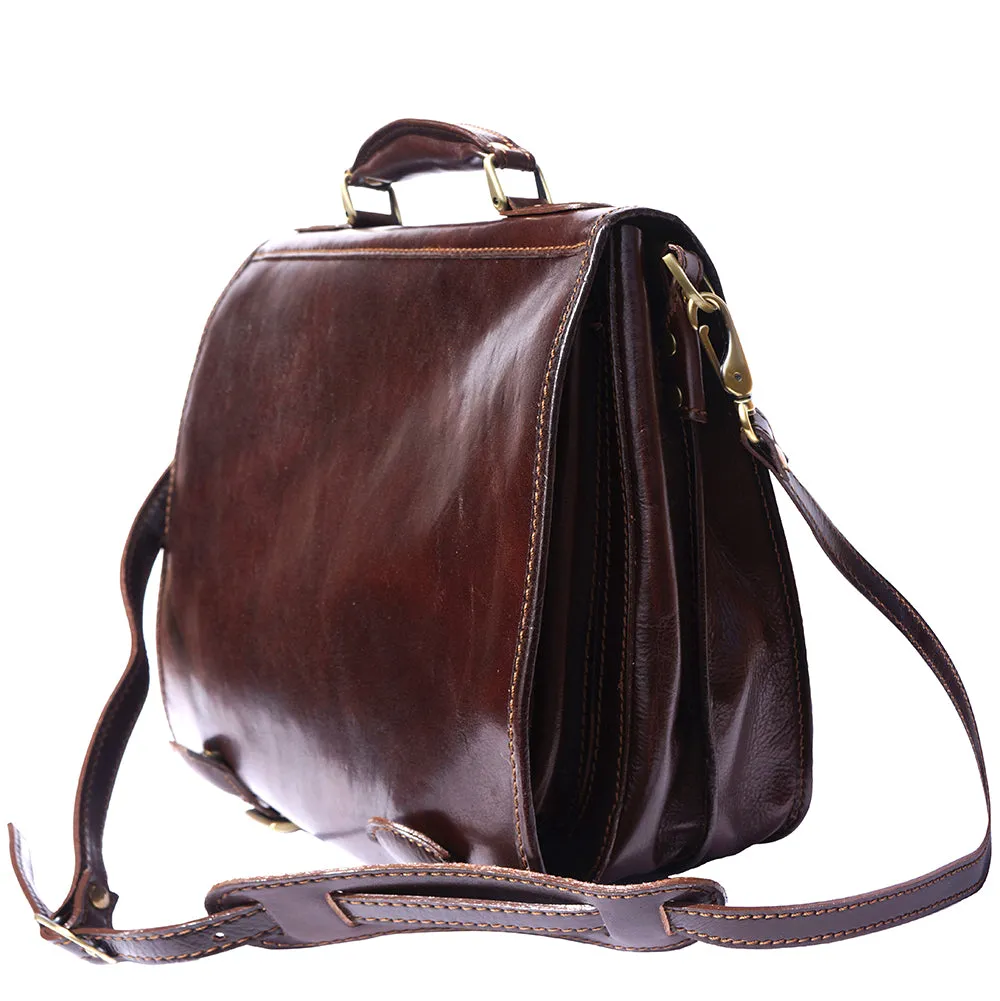 Leather briefcase with two compartments