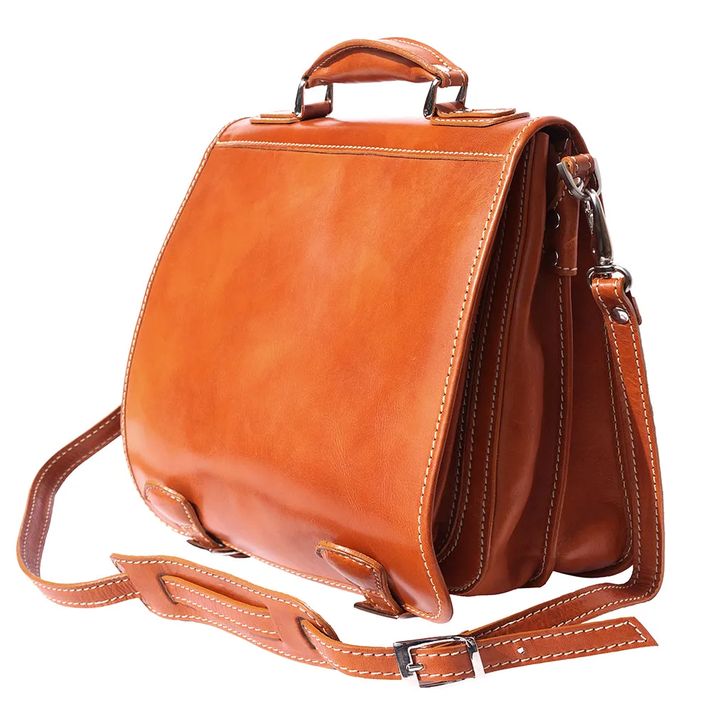 Leather briefcase with two compartments